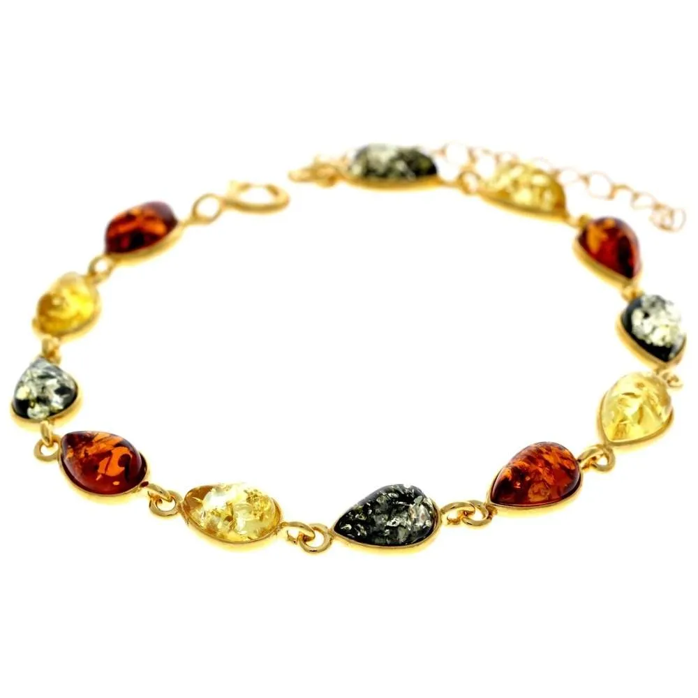 Classic 925 Sterling Silver Gold Plated with 22 Carat Gold 19 cm   4.5 cm Link Bracelet set with Genuine Baltic Amber Gemstones - MG502