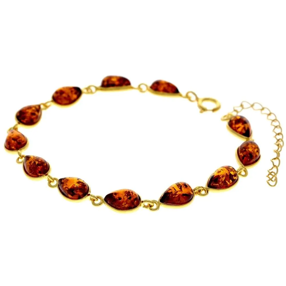 Classic 925 Sterling Silver Gold Plated with 22 Carat Gold 19 cm   4.5 cm Link Bracelet set with Genuine Baltic Amber Gemstones - MG502