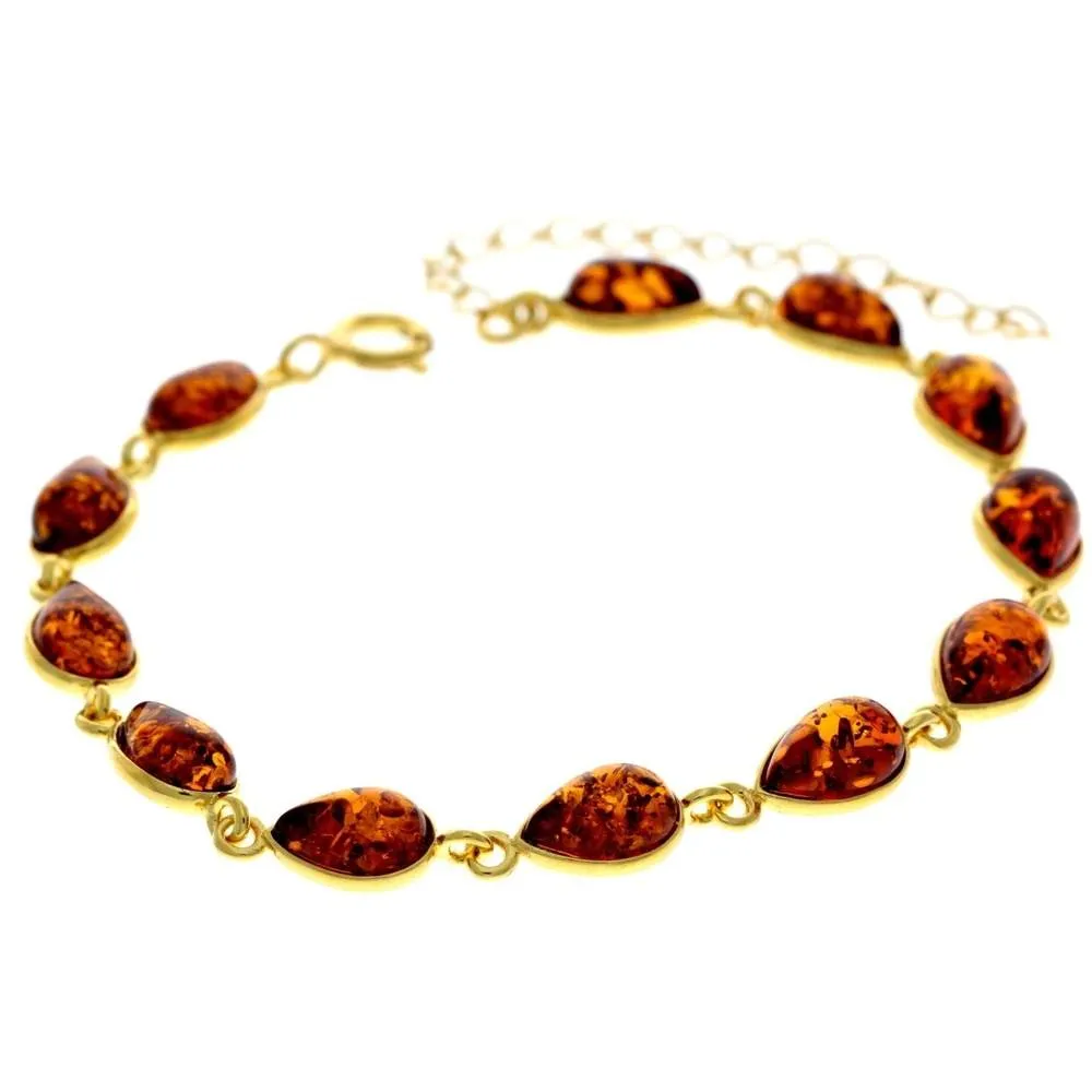 Classic 925 Sterling Silver Gold Plated with 22 Carat Gold 19 cm   4.5 cm Link Bracelet set with Genuine Baltic Amber Gemstones - MG502