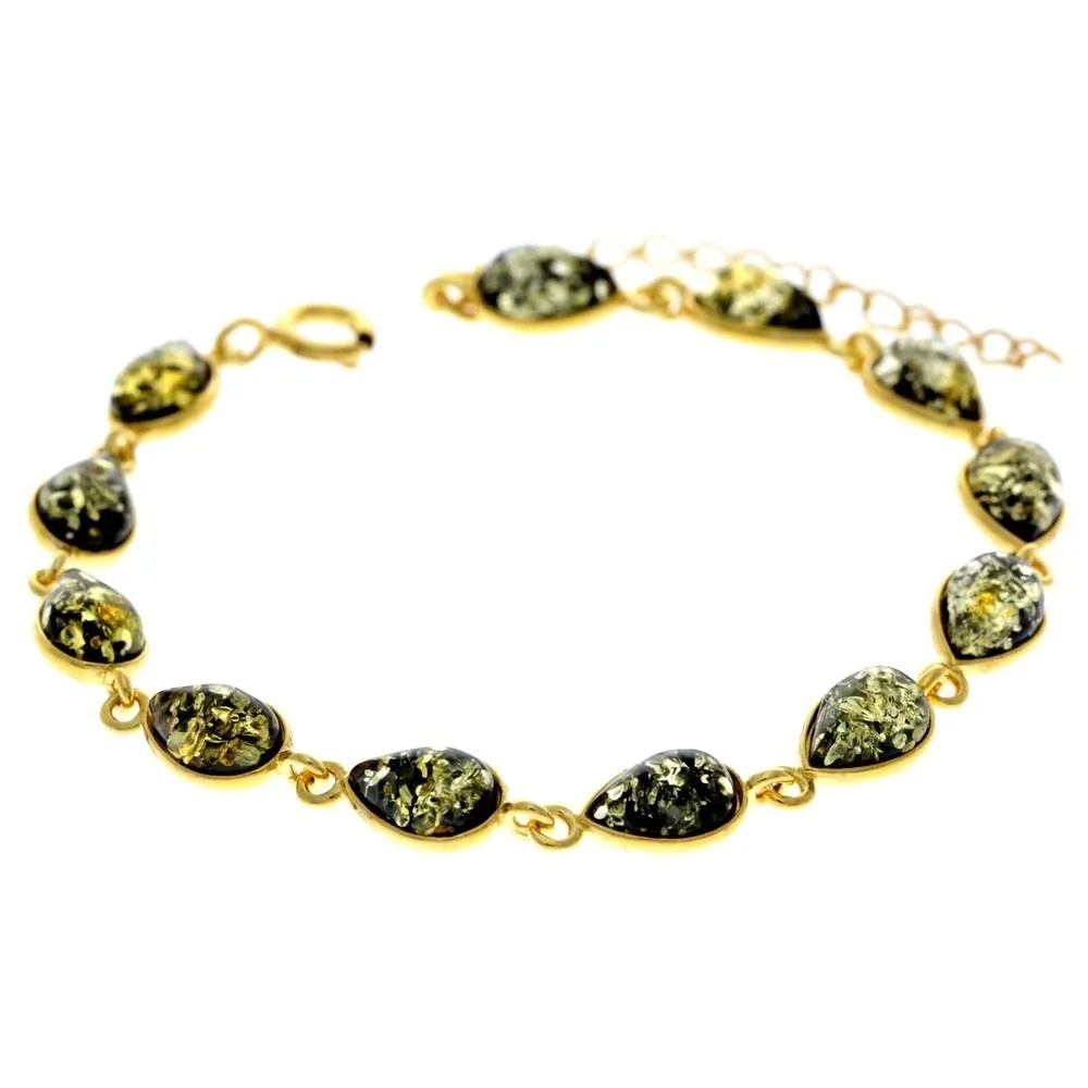 Classic 925 Sterling Silver Gold Plated with 22 Carat Gold 19 cm   4.5 cm Link Bracelet set with Genuine Baltic Amber Gemstones - MG502