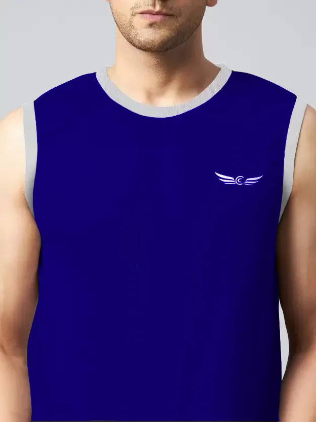 Color Block Round Neck T-shirt (Blue)