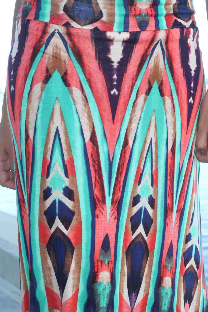 Coral and Mint Printed Maxi Skirt