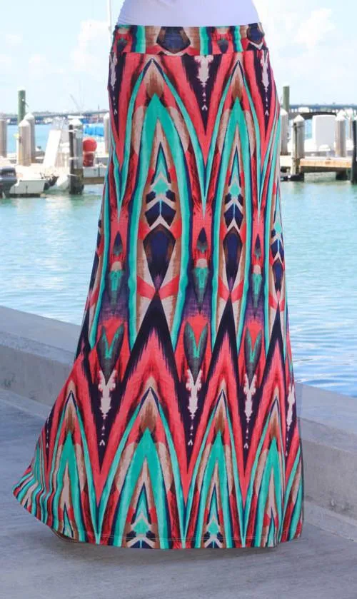 Coral and Mint Printed Maxi Skirt