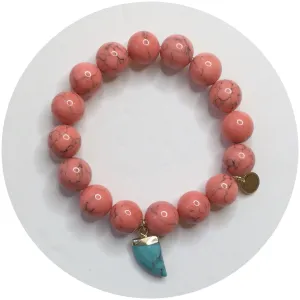 Coral Pink Howlite with Turquoise Horn Pendant