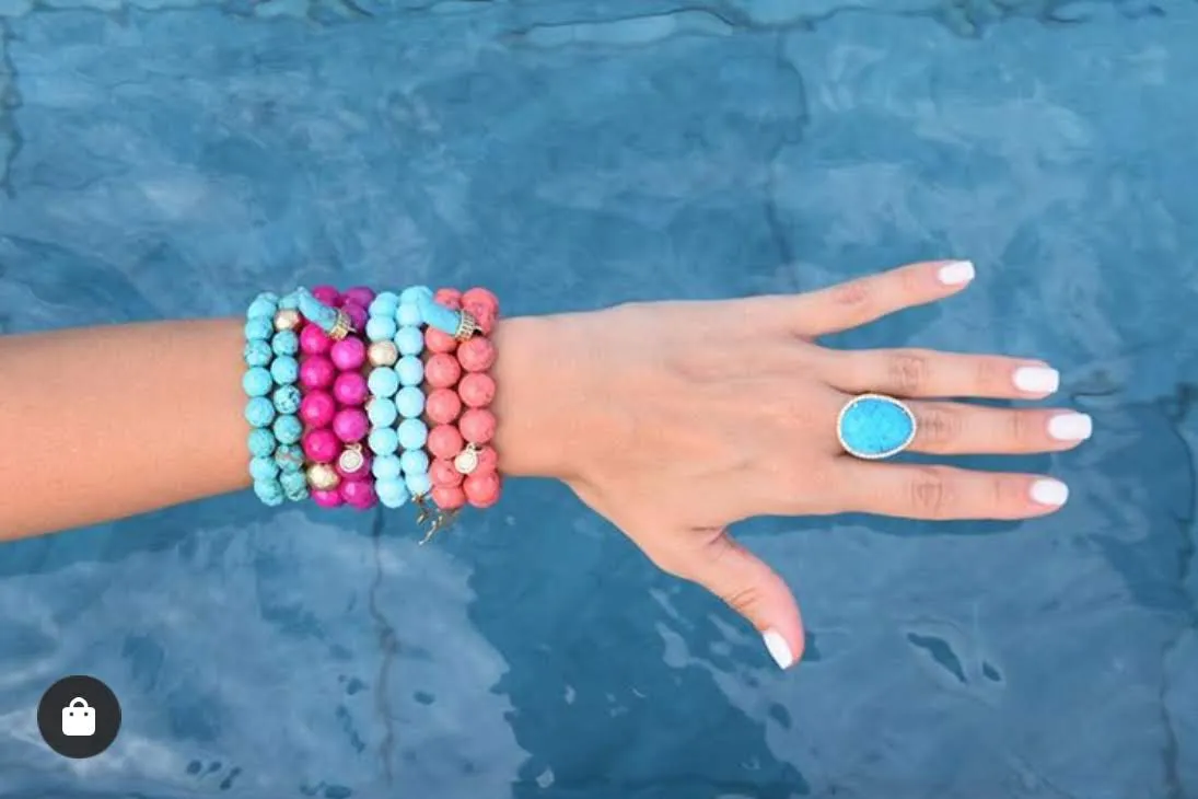 Coral Pink Howlite with Turquoise Horn Pendant