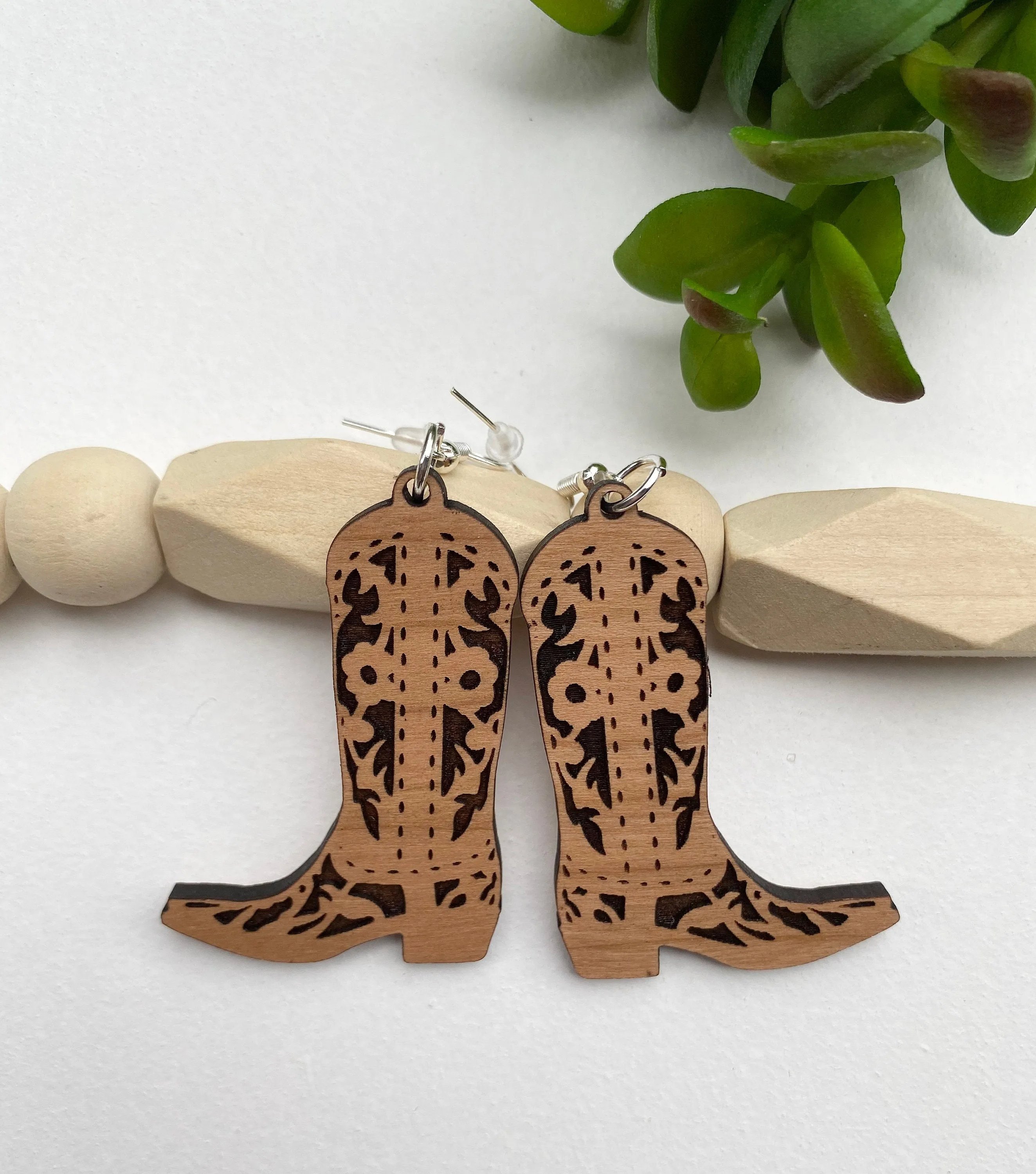 Cowboy Boot Wood Earrings Lightweight Earrings Cowgirl Dangle Earrings Christmas Gift for Country Girl