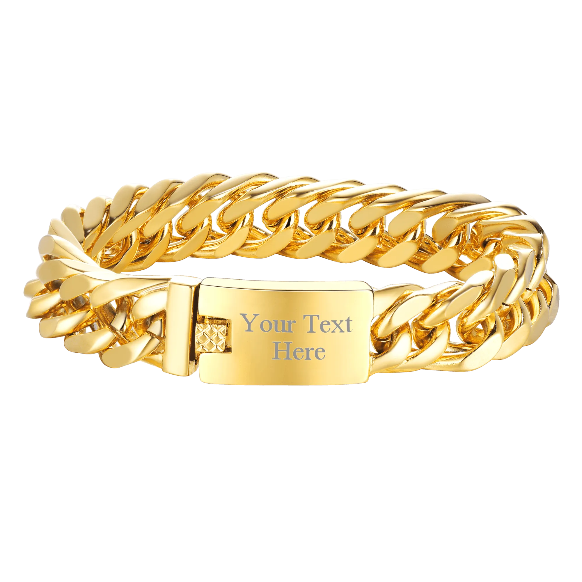 Custom ID Engraved Miami Cuban Link Chain Bracelet For Men