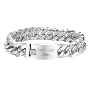 Custom ID Engraved Miami Cuban Link Chain Bracelet For Men