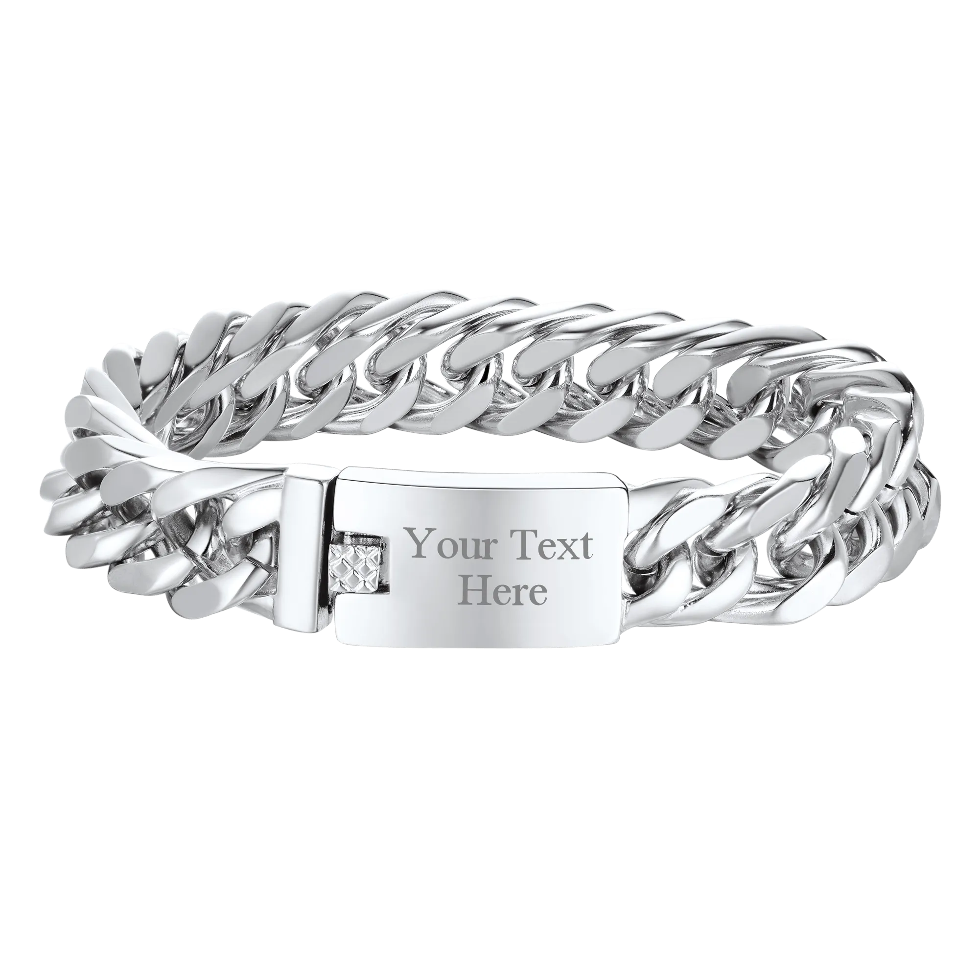 Custom ID Engraved Miami Cuban Link Chain Bracelet For Men