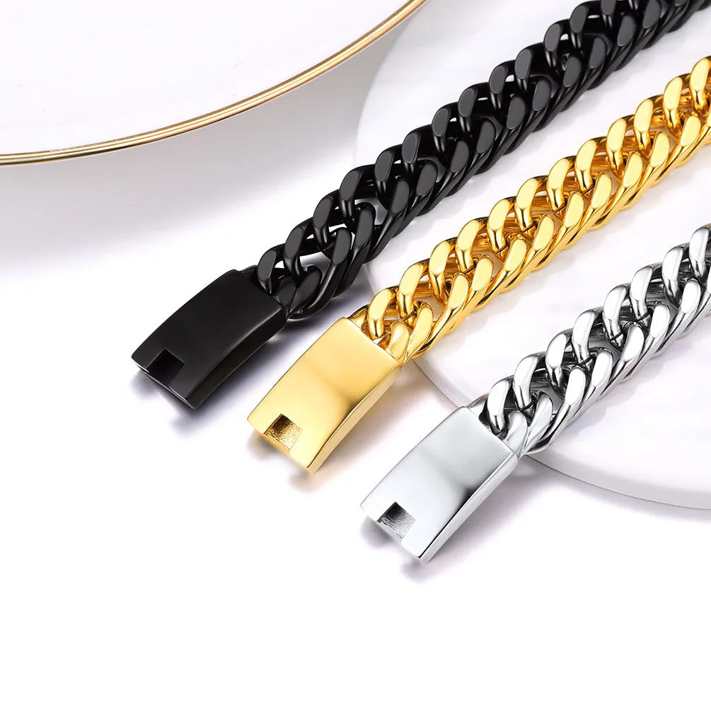 Custom ID Engraved Miami Cuban Link Chain Bracelet For Men