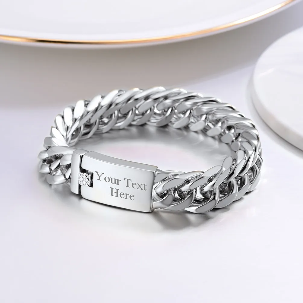 Custom ID Engraved Miami Cuban Link Chain Bracelet For Men