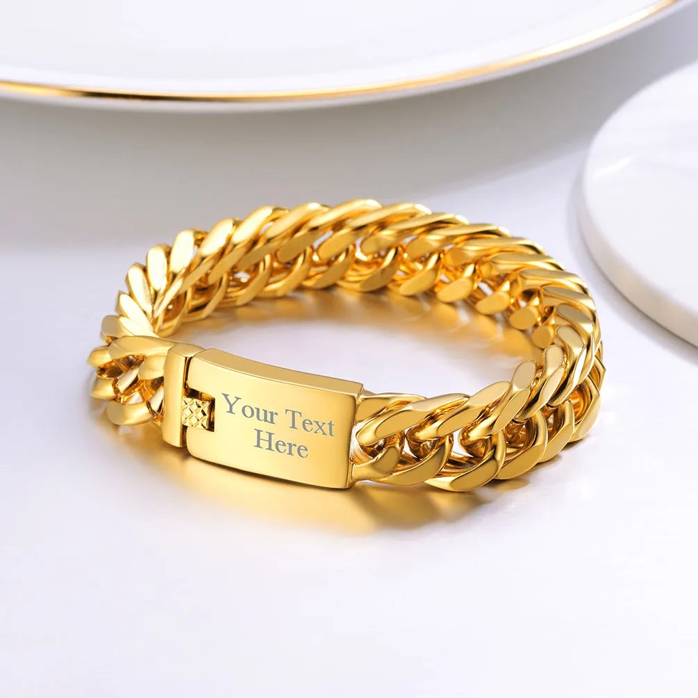 Custom ID Engraved Miami Cuban Link Chain Bracelet For Men