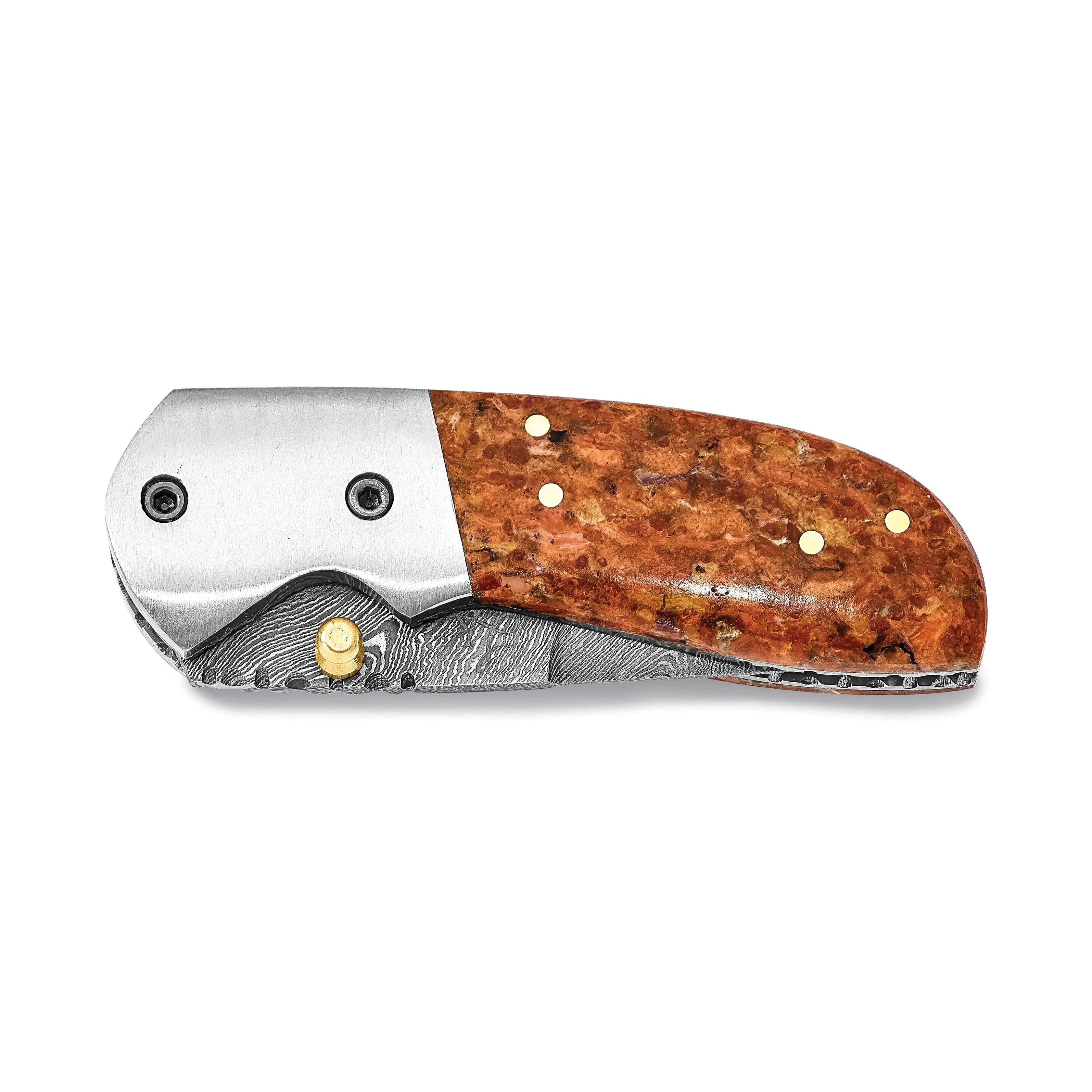 Damascus Steel 256 Layer Folding Compressed Red Coral Chips Handle Knife