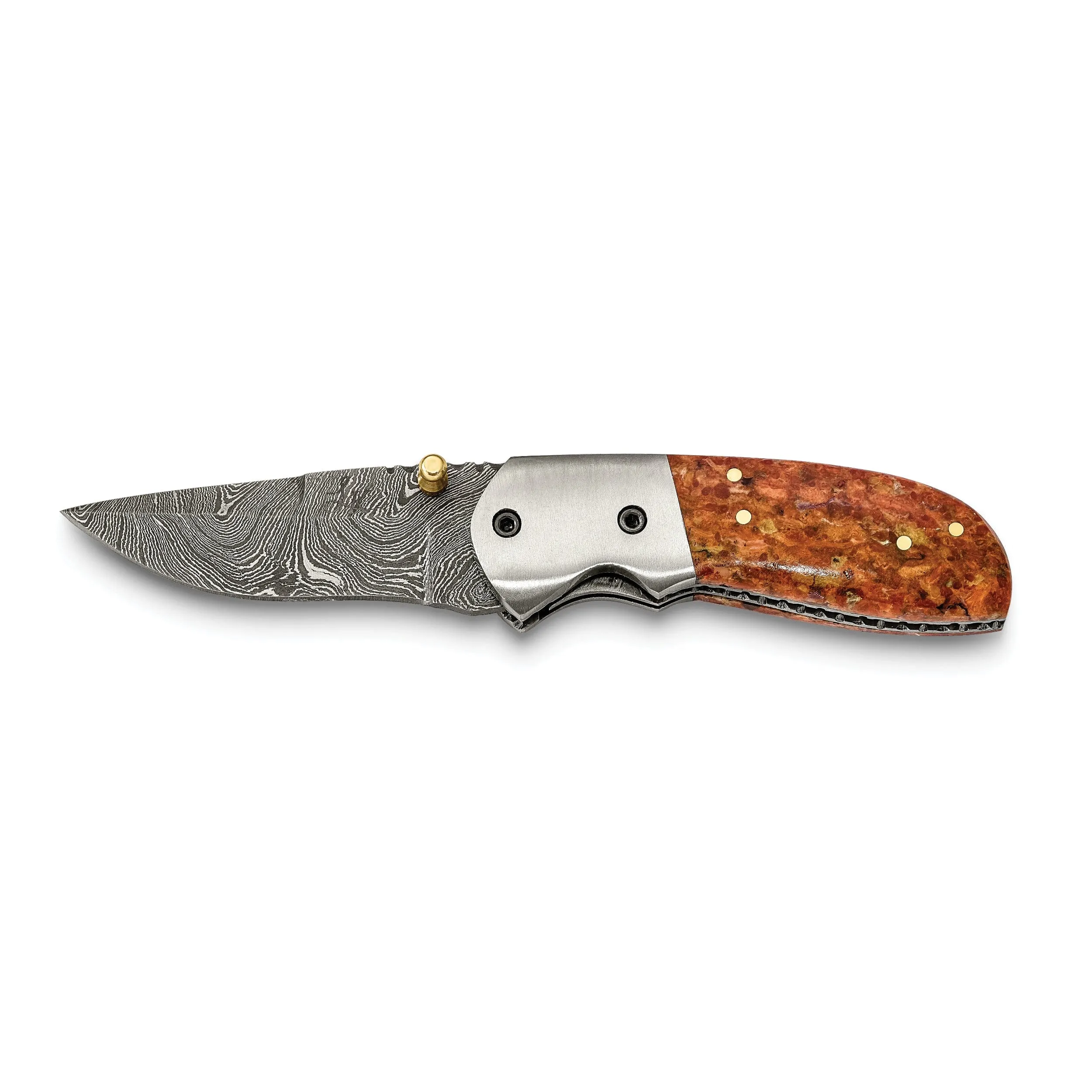 Damascus Steel 256 Layer Folding Compressed Red Coral Chips Handle Knife