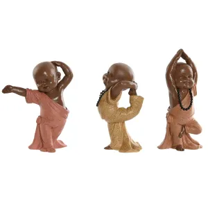 Decorative Figure Home ESPRIT Orange Coral Lime Resin Monk Oriental 11,5 x 5,5 x 14,5 cm (3 Units)