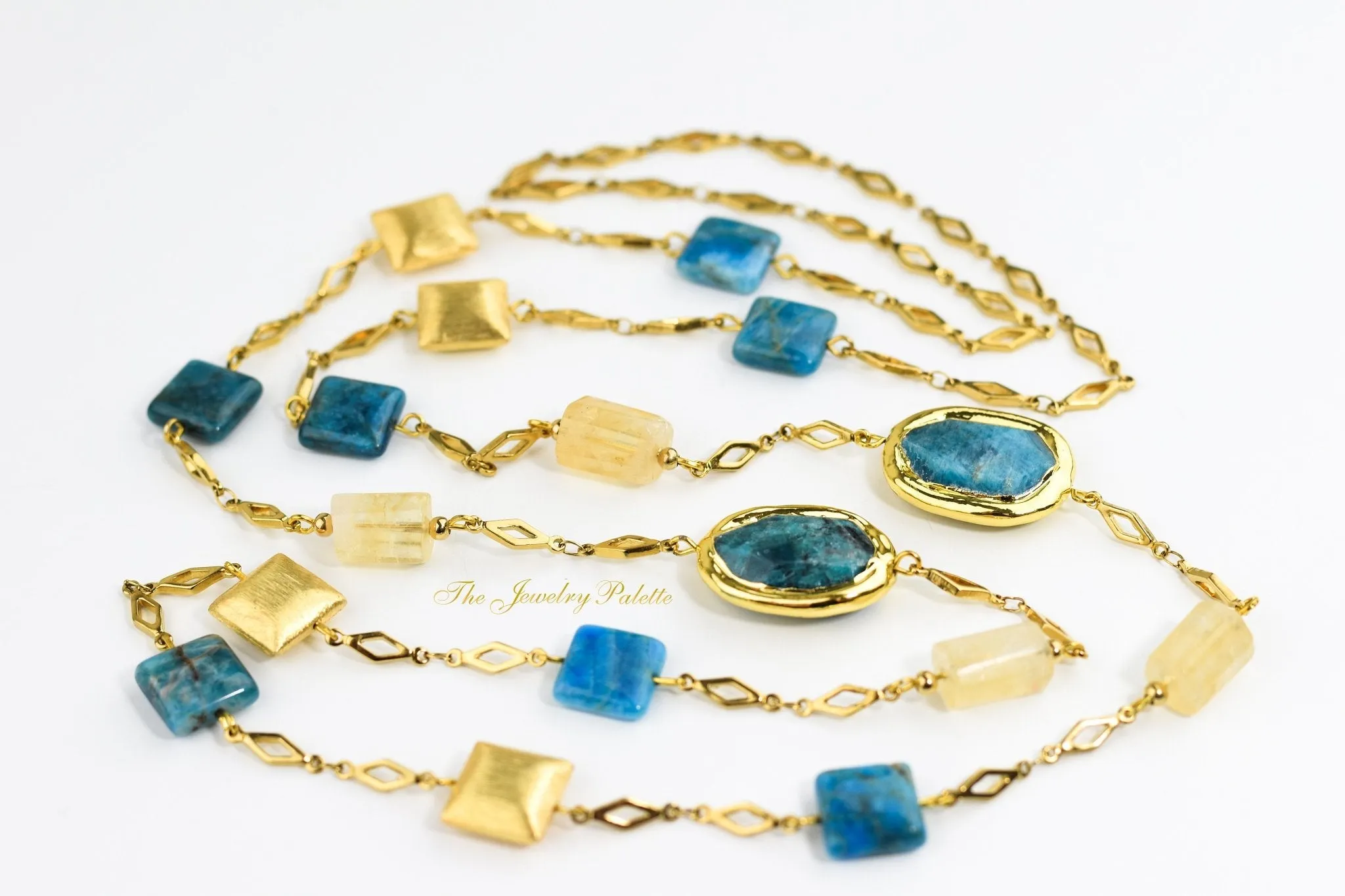 Demi teal apatite and citrine gold chain necklace