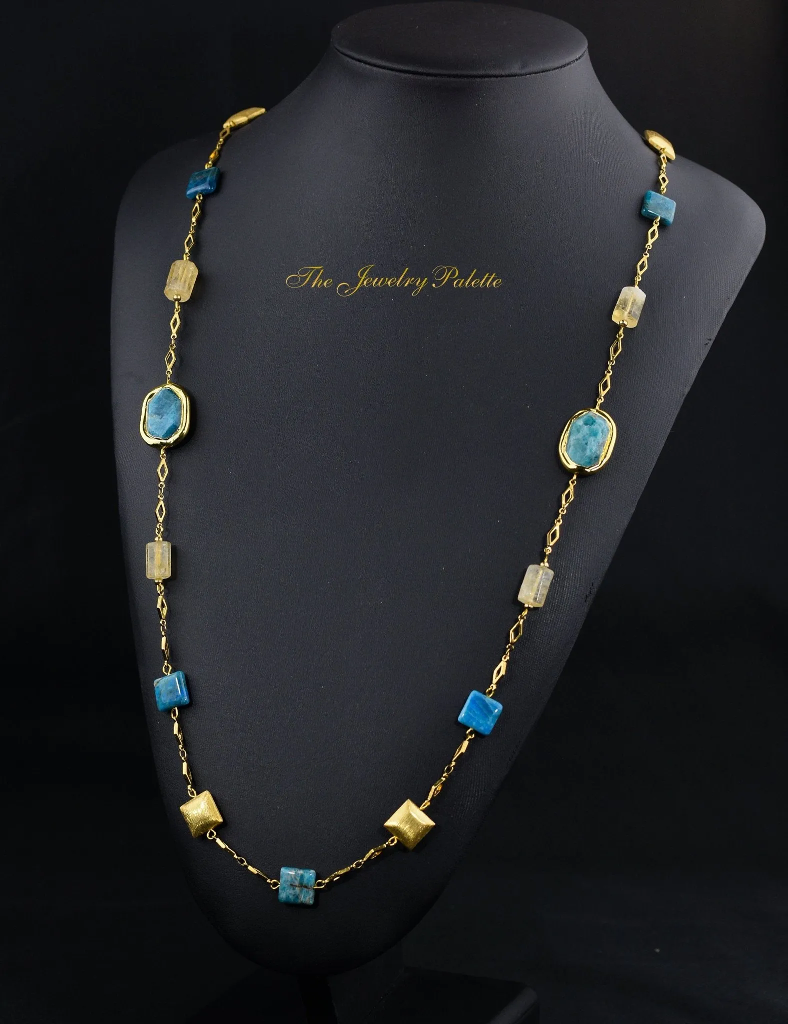 Demi teal apatite and citrine gold chain necklace