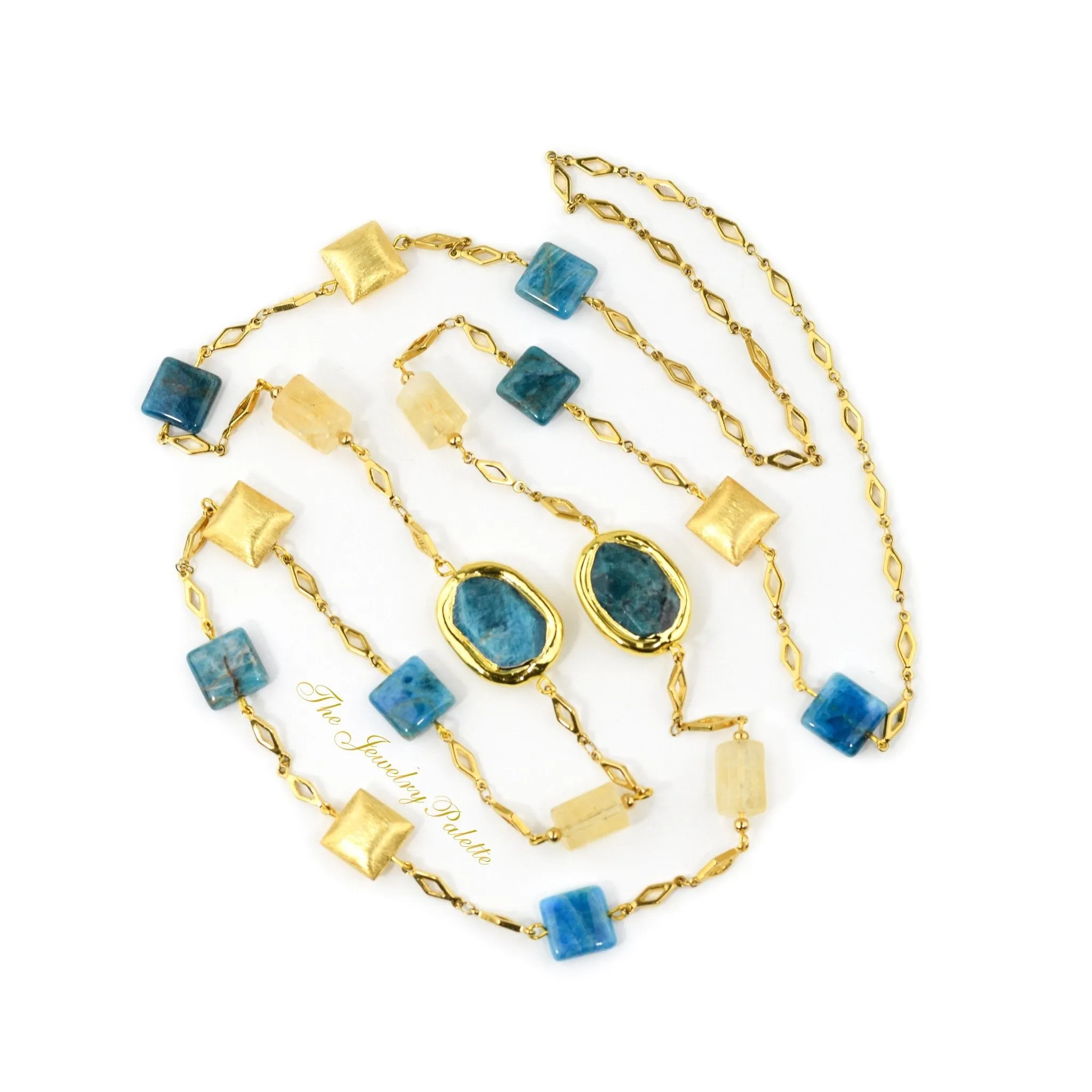 Demi teal apatite and citrine gold chain necklace