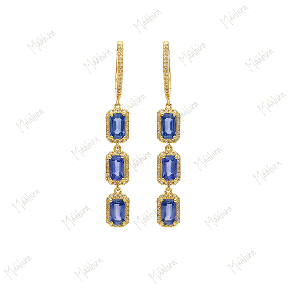 Diamond & Blue Sapphire Drop Earrings