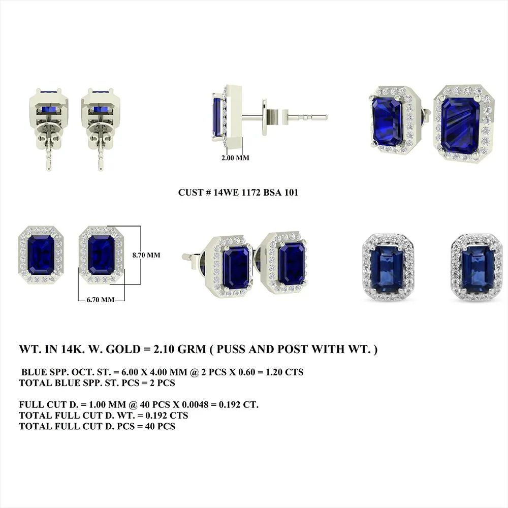 Diamond Blue Sapphire Studs 6.70x8.70mm