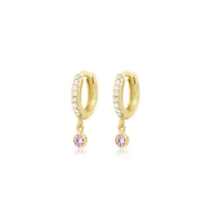 Diamond Huggies with Mini Pink Sapphire Bezel Drop