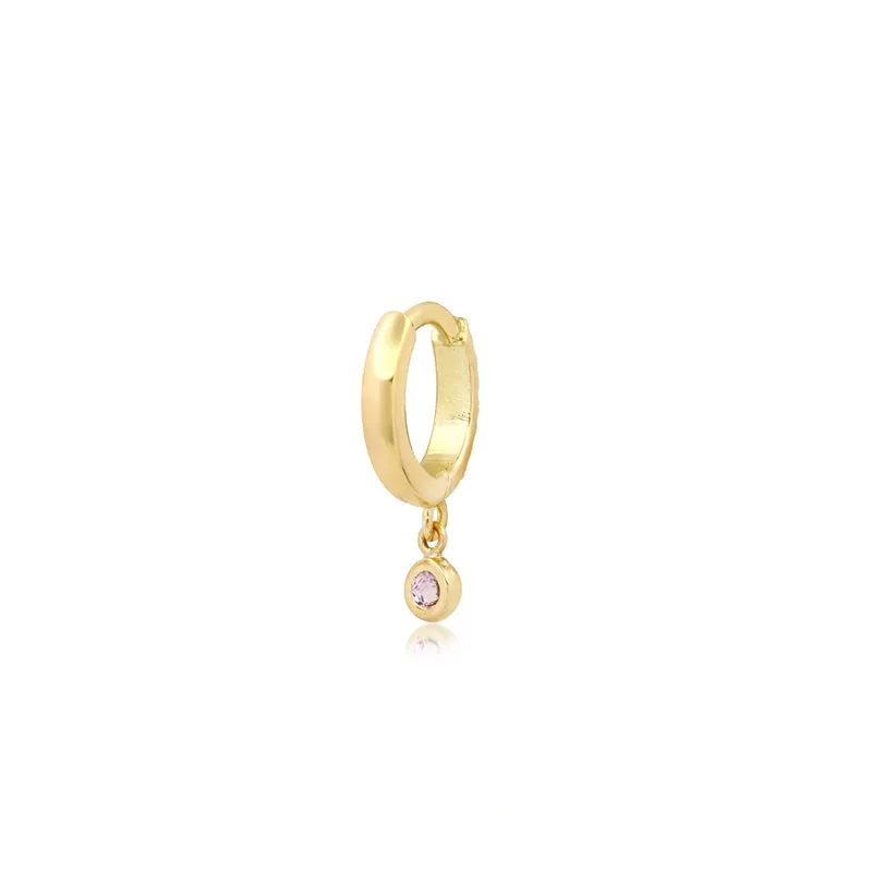 Diamond Huggies with Mini Pink Sapphire Bezel Drop