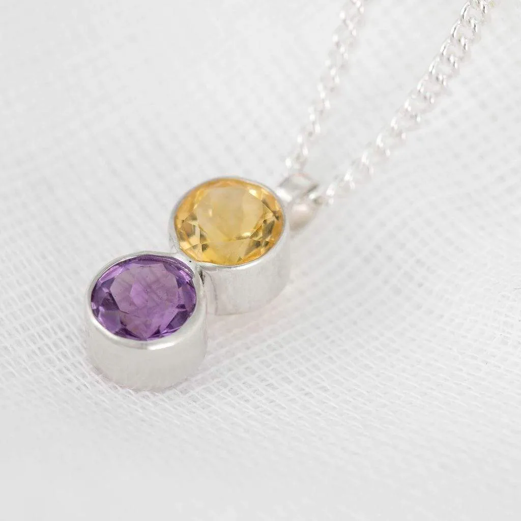 Duo Stone Birthstone Pendant Necklace