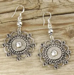 Elegant Wired Flower Bullet Earrings, 45 Auto Nickel