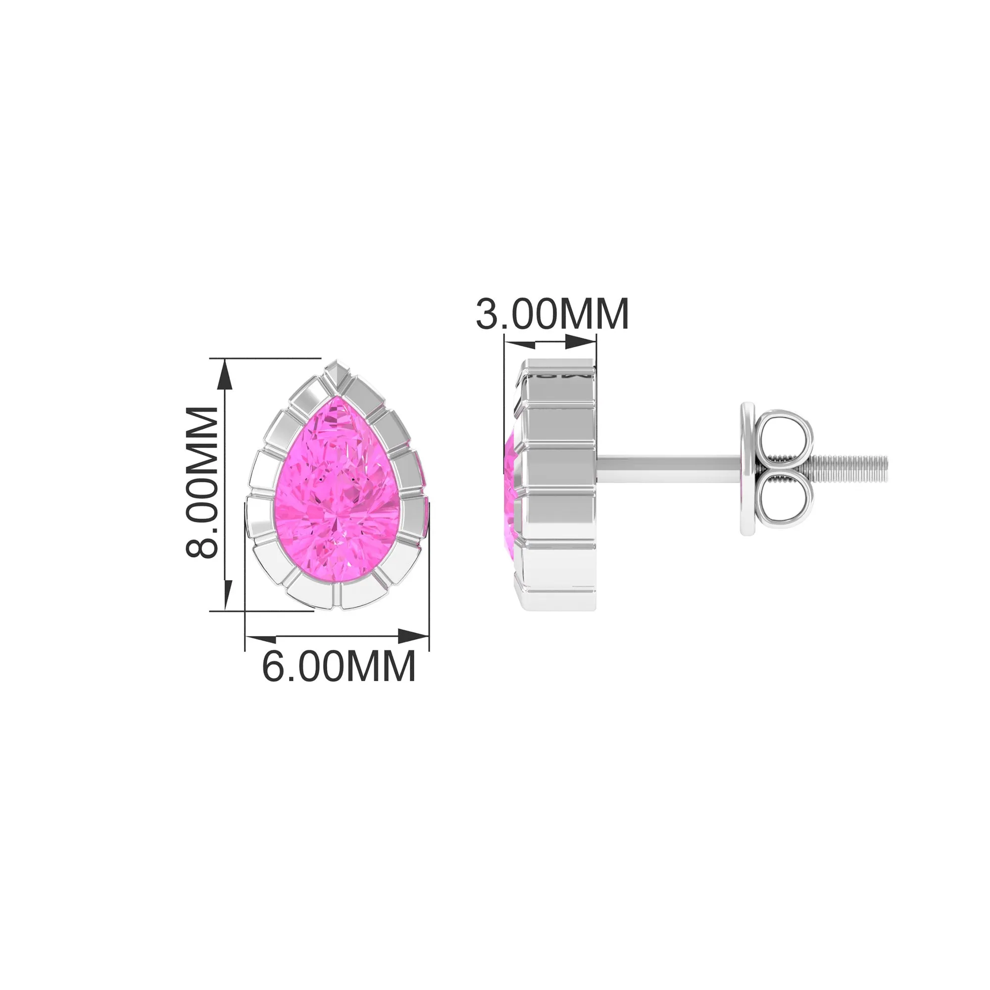 Engraved Bezel Set Pear Cut Pink Sapphire Solitaire Stud Earrings