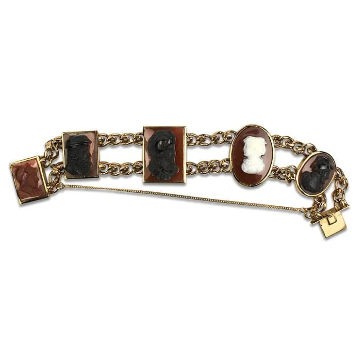 Estate 14K Yellow Gold Stone Cameo Bracelet
