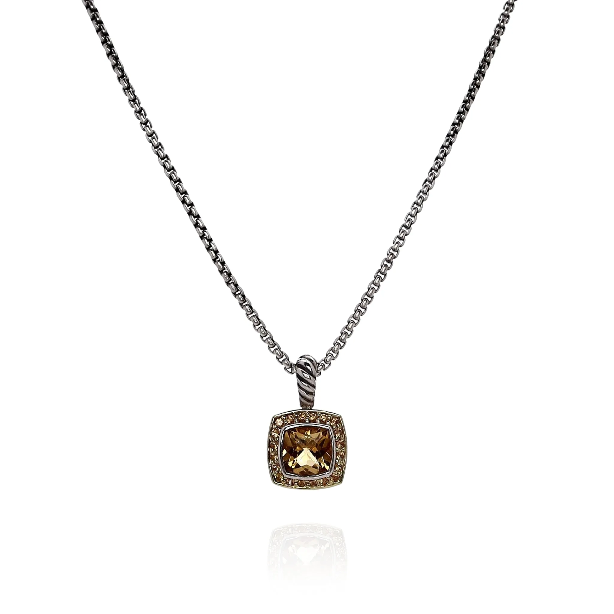 Estate David Yurman Two-Tone Petite Albion Citrine and Yellow Sapphire Pendant Necklace