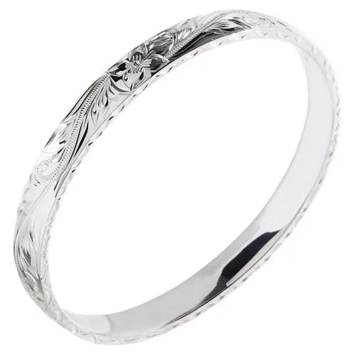 Extra Heavy Weight Sterling Silver Hawaiian Heirloom Bangle Straight Edge