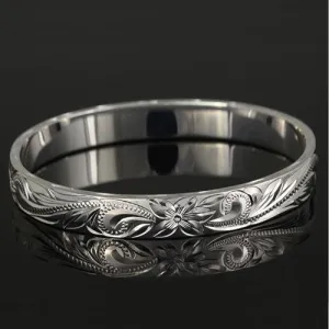 Extra Heavy Weight Sterling Silver Hawaiian Heirloom Bangle Straight Edge