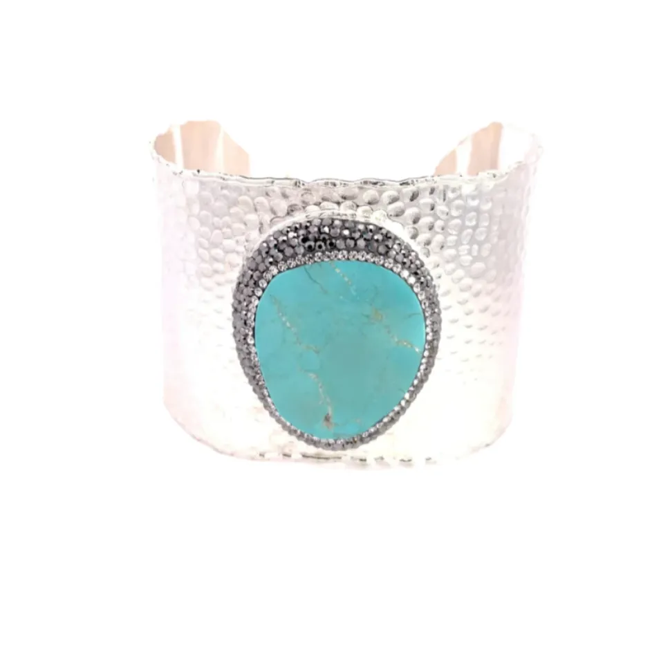 Gemstone Silver Adjustable Statement Cuff Bracelet