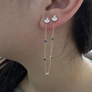 Gold Diamond & Blue Sapphire Chain Drop Earring