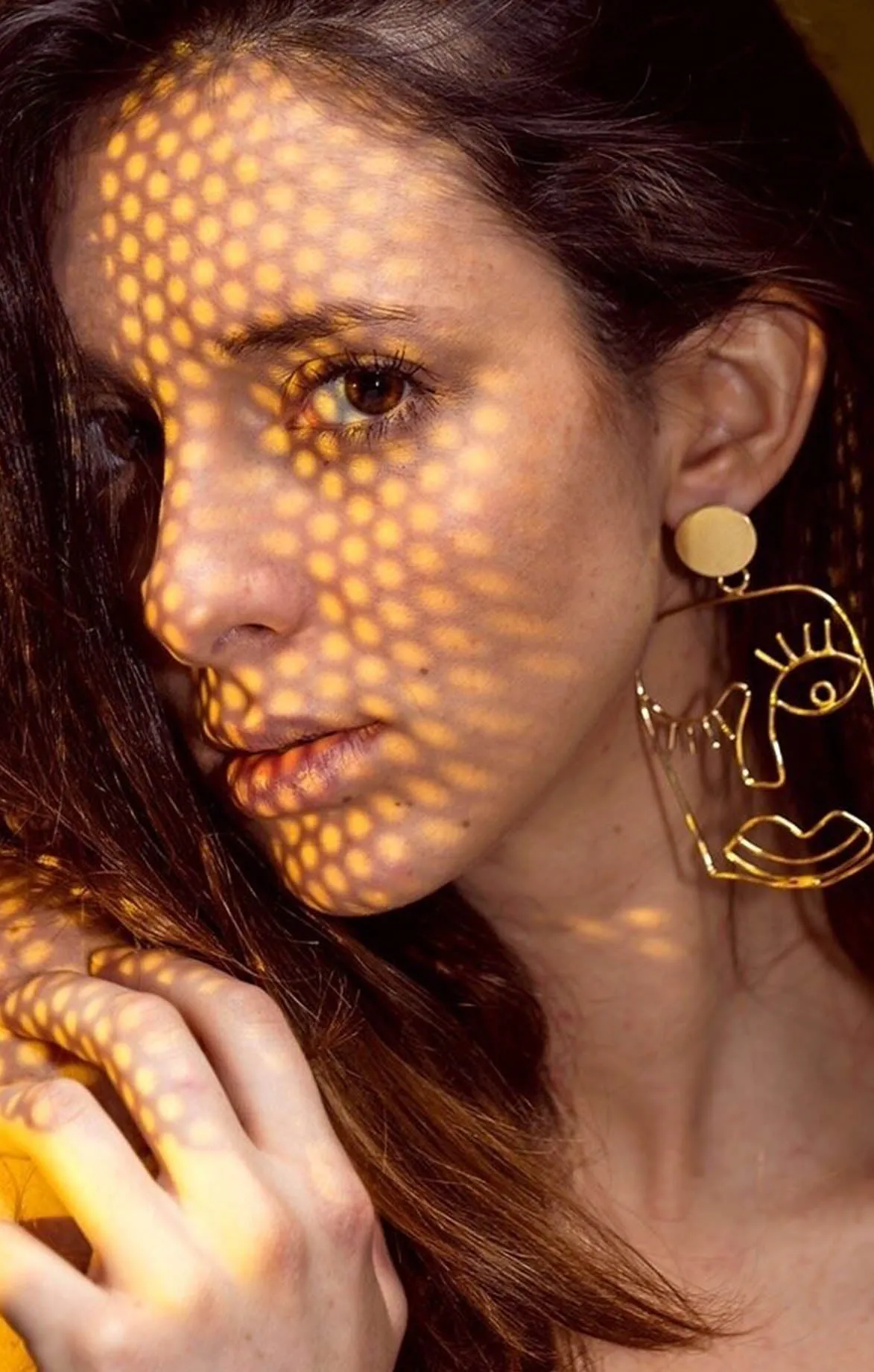 Gold Face Figure Square Earrings