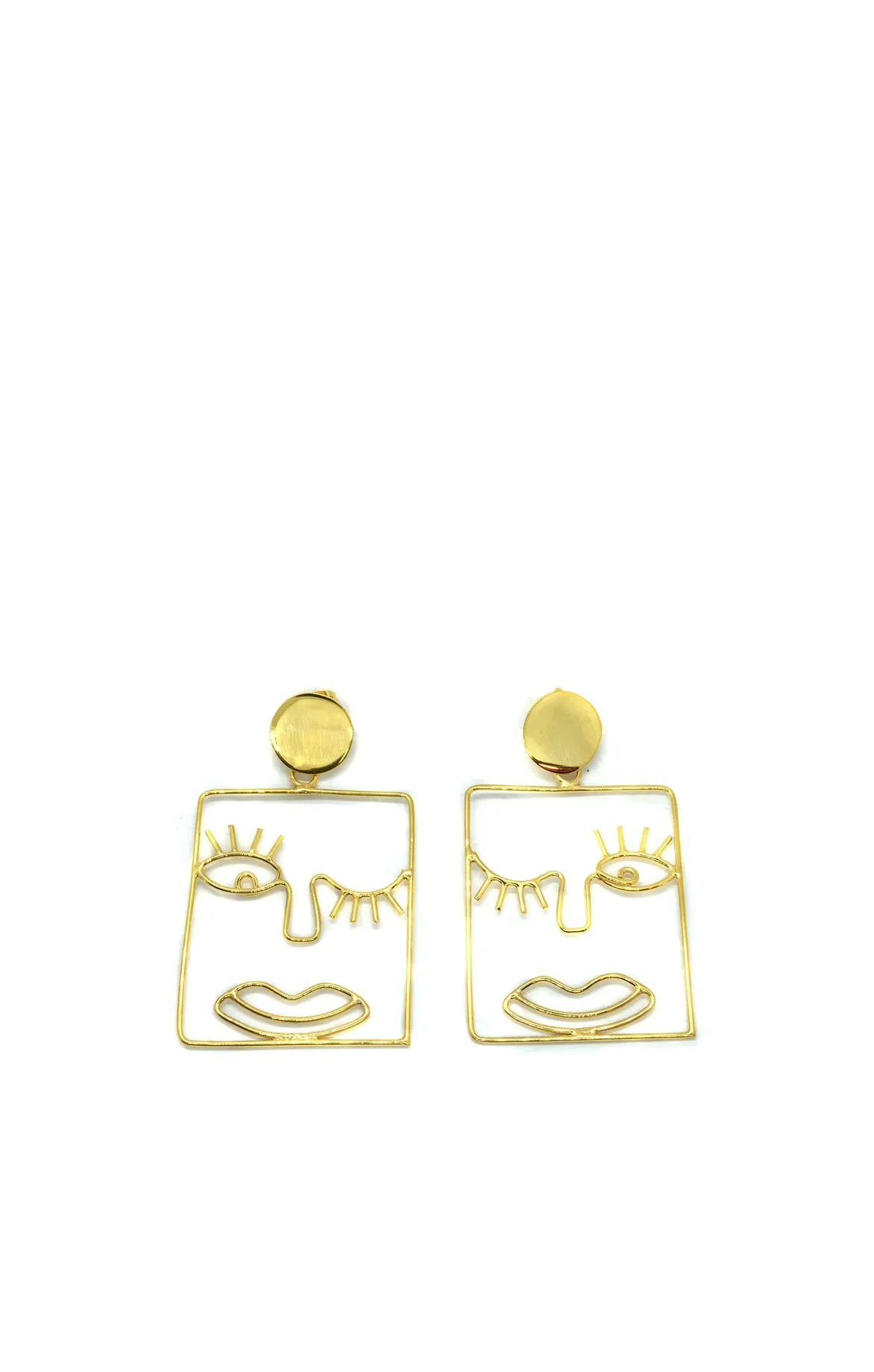 Gold Face Figure Square Earrings