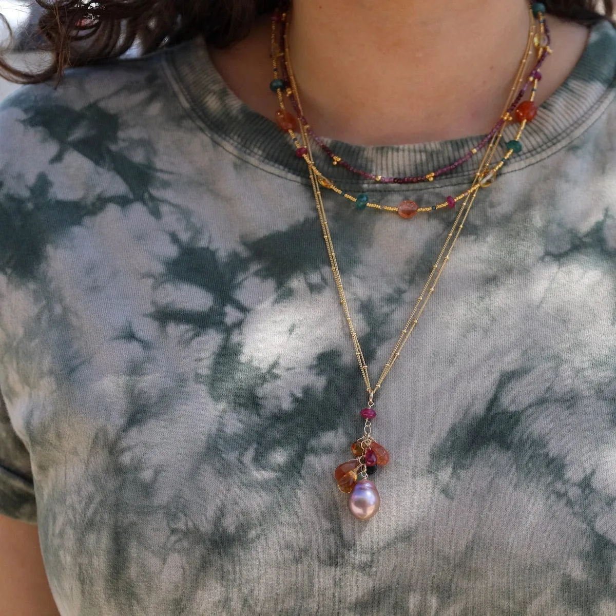 Gold Glass, Sunstone, Grandidierite Ruby Necklace