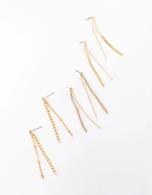 Gold Multi Chain Drop Earring 3-Pack