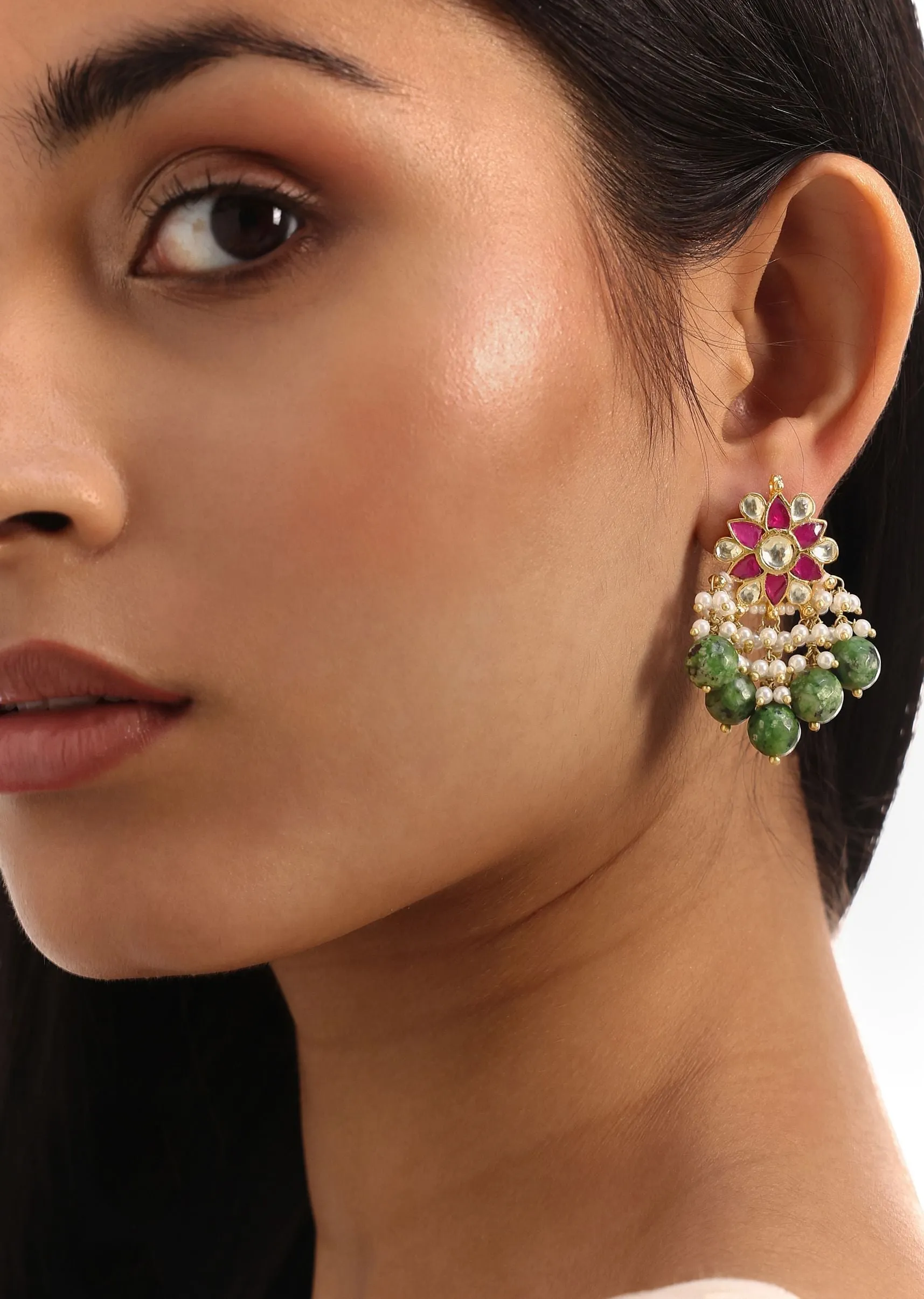 Green And Ruby Pachi Kundan Mixed Metal Necklace Set