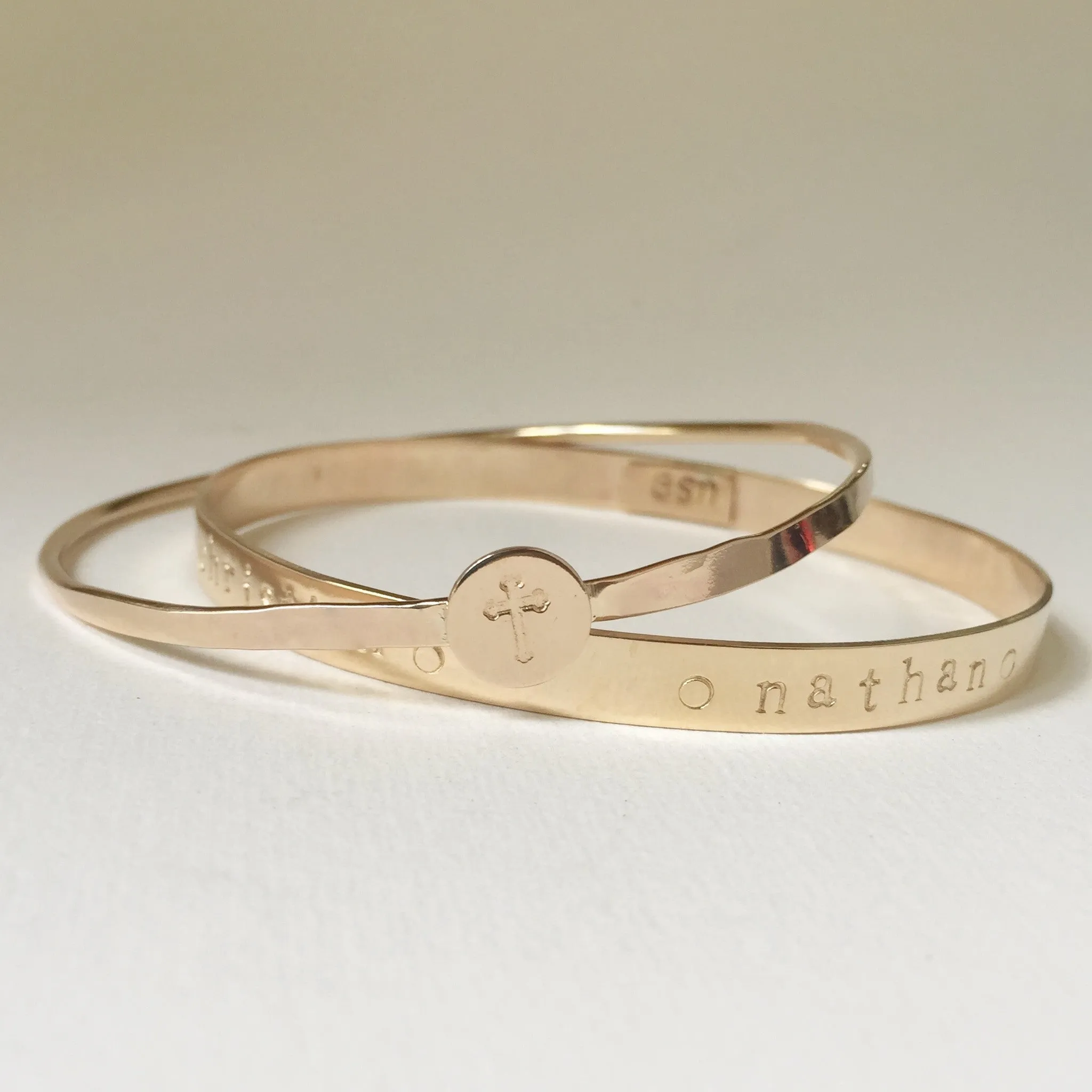 Hammered Cross Bangle in silver