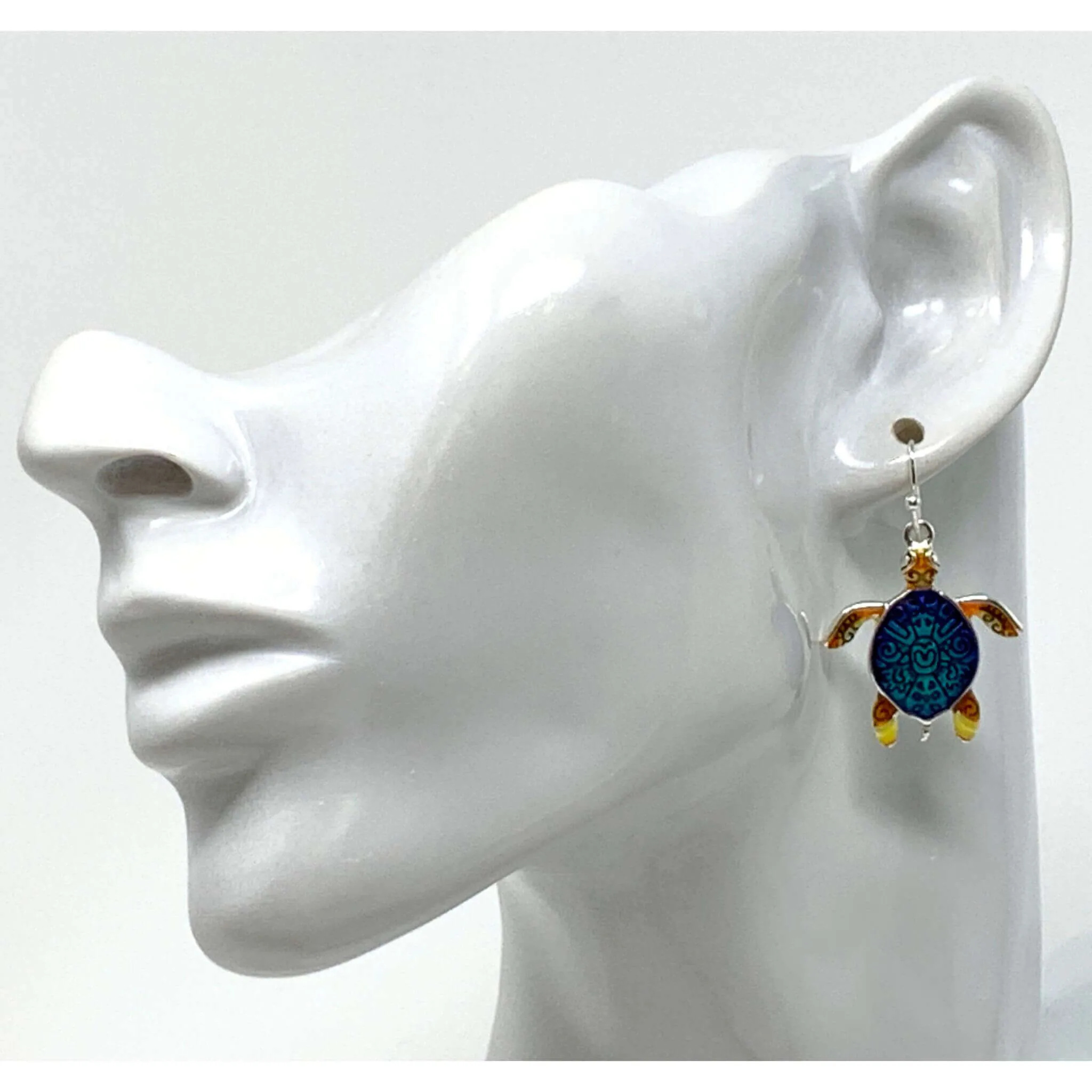 Hand-Painted Sea Turtle Dangle Earrings