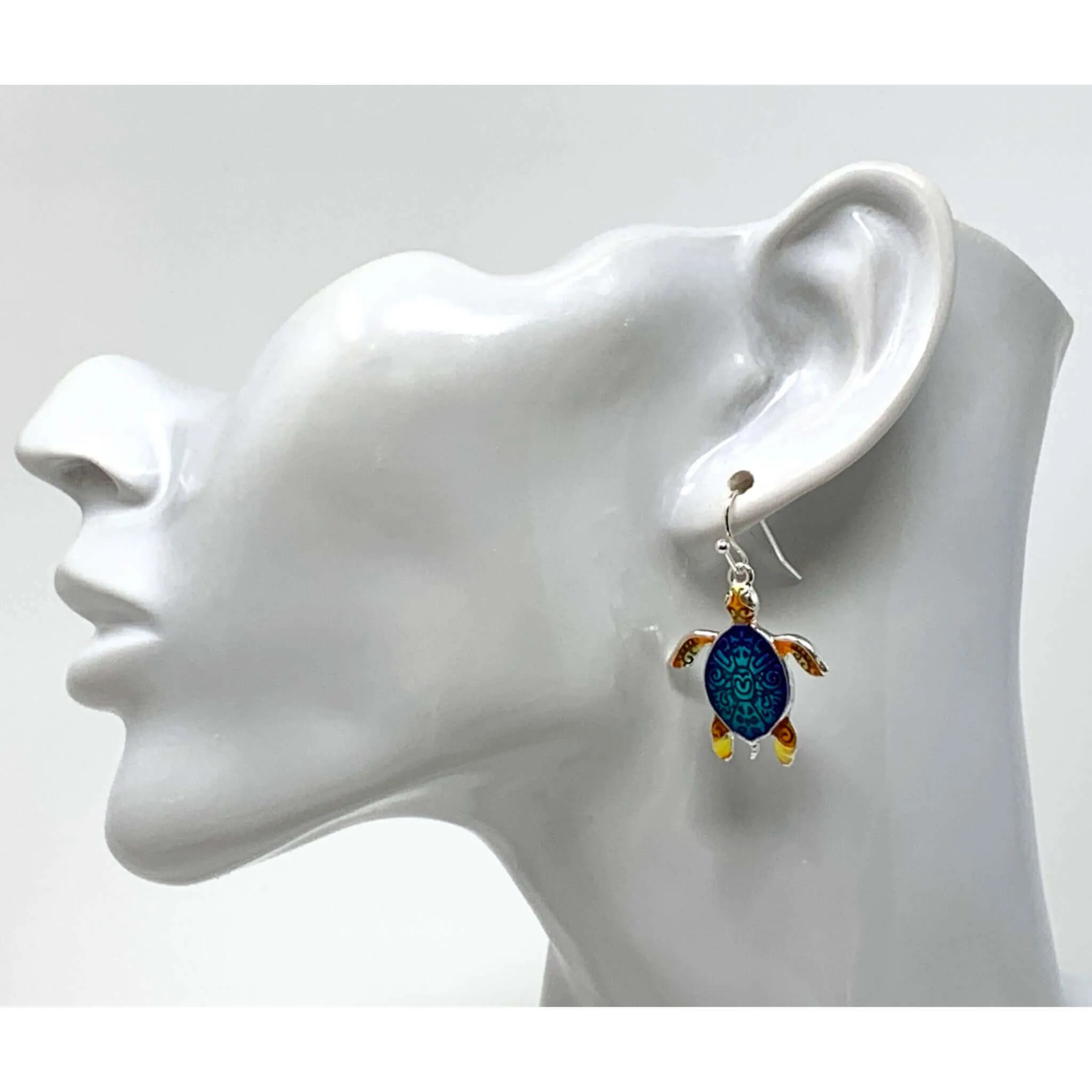 Hand-Painted Sea Turtle Dangle Earrings