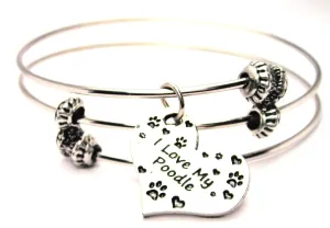 I Love My Poodle Heart Triple Style Expandable Bangle Bracelet