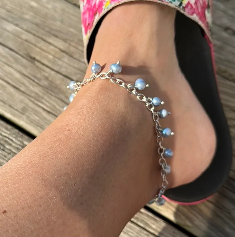 Icy blue pearl charm bracelet