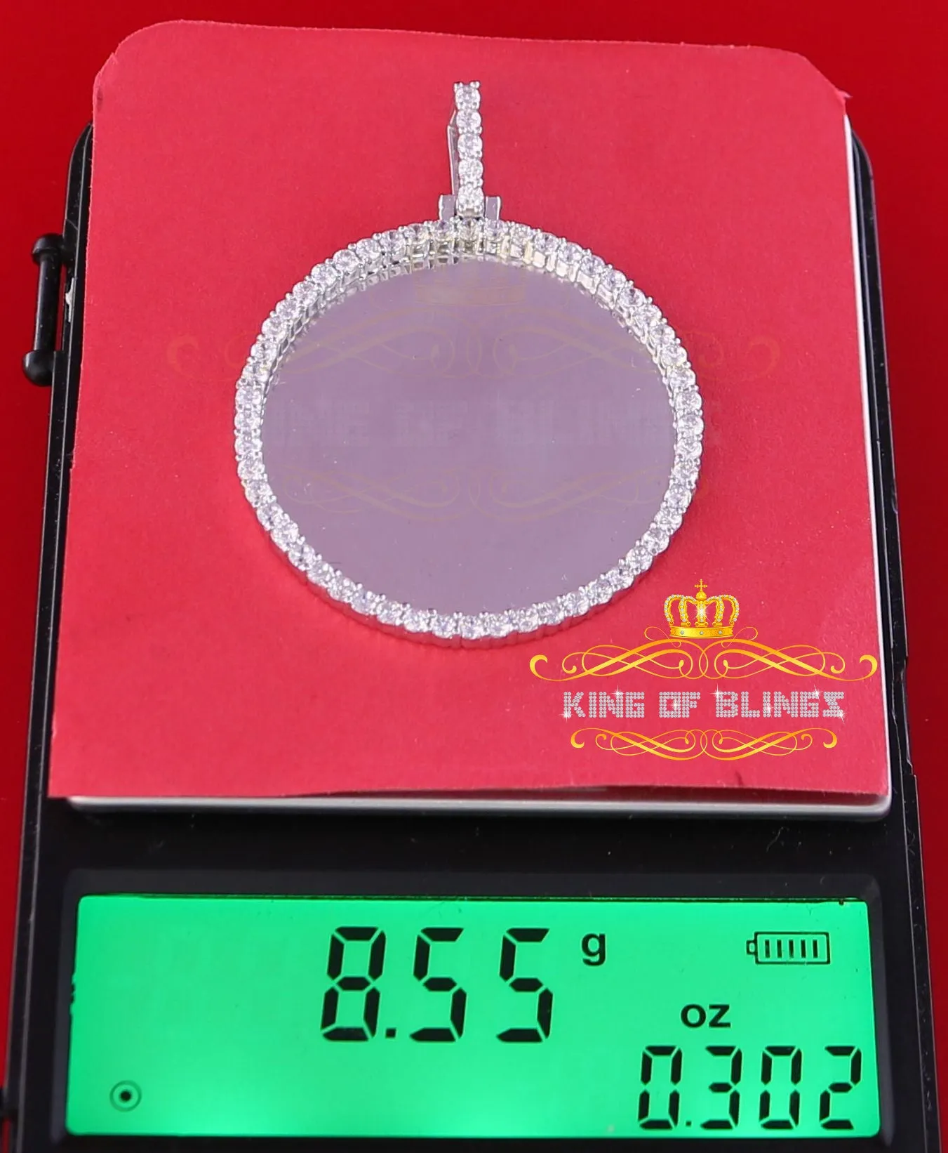 King of Bling's White Special 925 Sterling Silver Round Shape Pendant with 3.42ct Cubic Zirconia