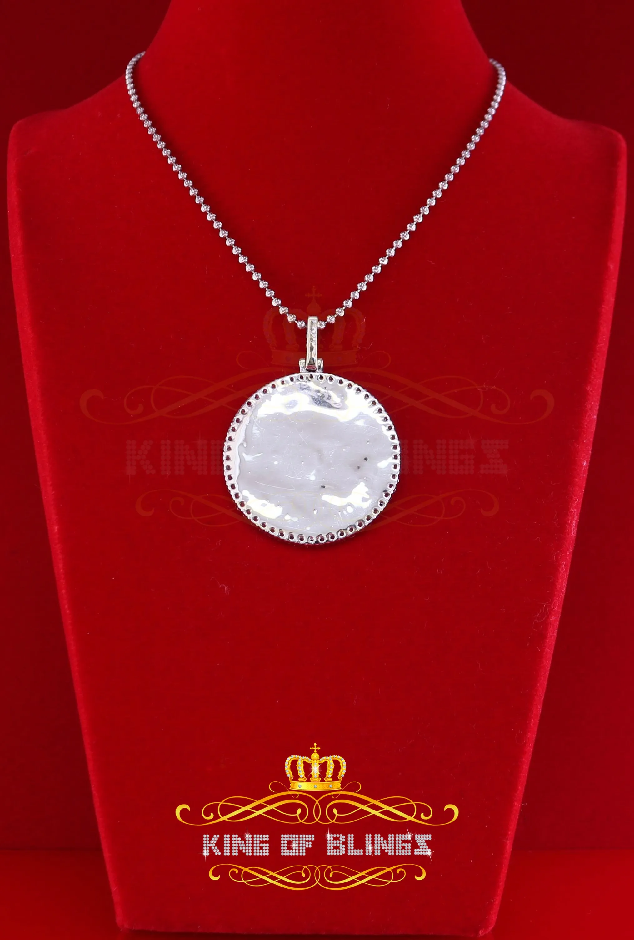 King of Bling's White Special 925 Sterling Silver Round Shape Pendant with 3.42ct Cubic Zirconia