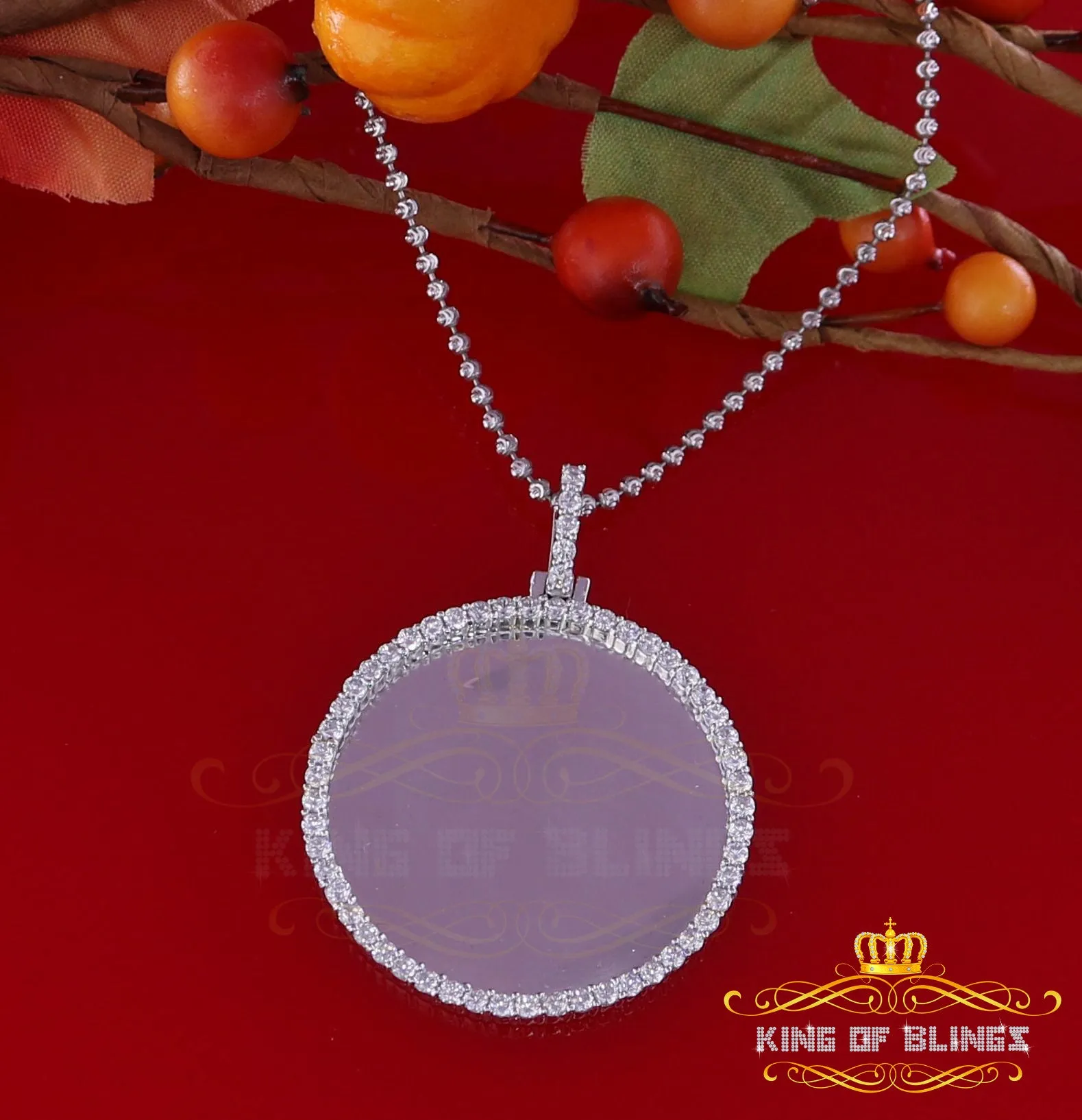 King of Bling's White Special 925 Sterling Silver Round Shape Pendant with 3.42ct Cubic Zirconia