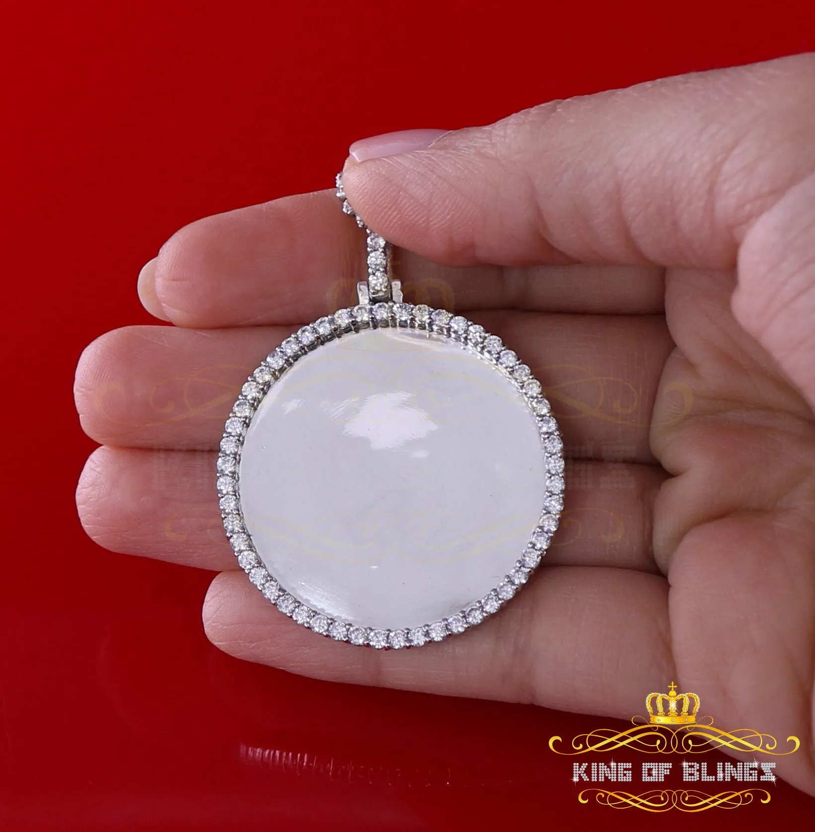 King of Bling's White Special 925 Sterling Silver Round Shape Pendant with 3.42ct Cubic Zirconia