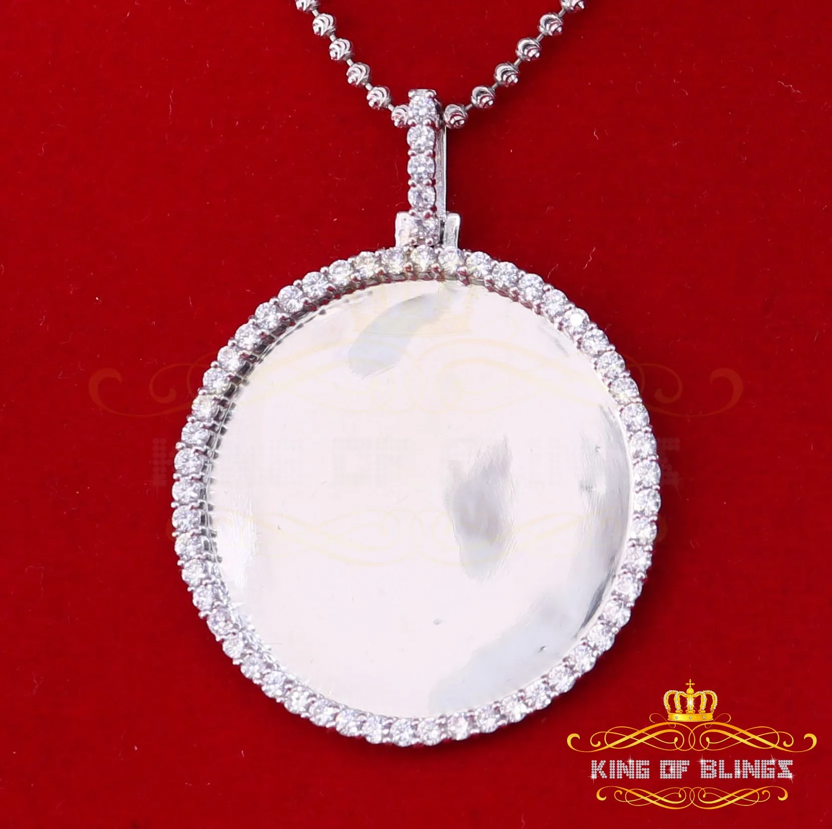 King of Bling's White Special 925 Sterling Silver Round Shape Pendant with 3.42ct Cubic Zirconia